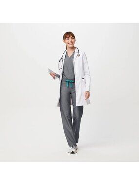 Grey Womens Medical Scrub Pants With Teal Drawstring Waistband Pockets & Relaxed